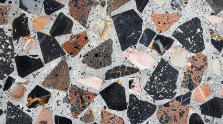 Aesthetic terrazzo floor surface marble texture background. Natural stones, granite, grain dots bannerの素材