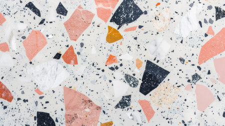 Aesthetic terrazzo floor surface marble texture background. Natural stones, granite, grain dots bannerの素材