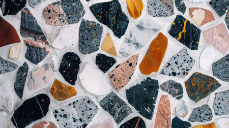 Aesthetic terrazzo floor surface marble texture background. Natural stones, granite, grain dots bannerの素材