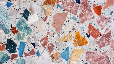 Aesthetic terrazzo floor surface marble texture background. Natural stones, granite, grain dots bannerの素材