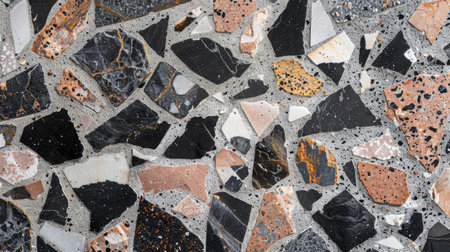 Aesthetic terrazzo floor surface marble texture background. Natural stones, granite, grain dots bannerの素材