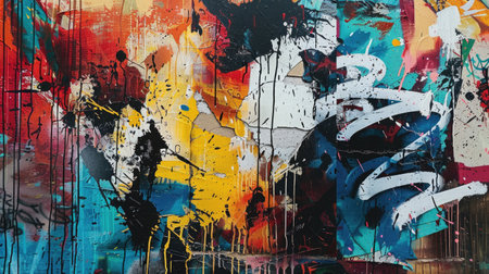 Abstract colorful background with geometric textured oil or acrylic shapes. Artistic banner with expressive graffiti wall texture and brush strokesの素材