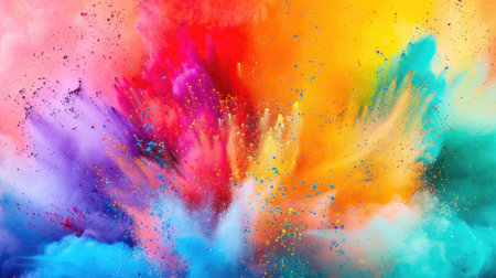 Colorful rainbow holi paint color powder explosion isolated on white, panorama background with free place for textの素材