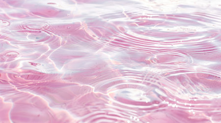 Fresh water on pink background. Pattern with clear ripples. Concept of moisturizer, hydration, skincare or spaの素材