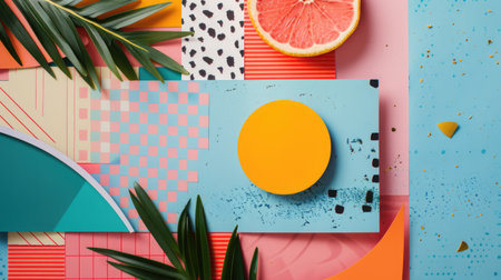 Abstract trendy vintage art collage with geometric shapes, paper cutouts, patches, paint strokes. Retro aesthetic fashionable style poster, bannerの素材