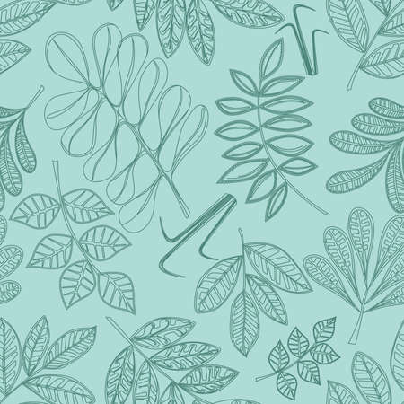 turquoise leaves patternのイラスト素材