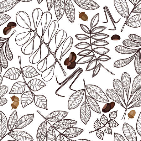 Vector seamless pattern with autumn leaves, acorns and chestnutsのイラスト素材