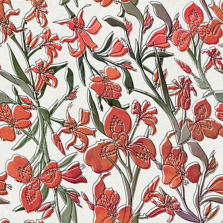 Seamless colorful floral pattern, orange blossom flowersの写真素材