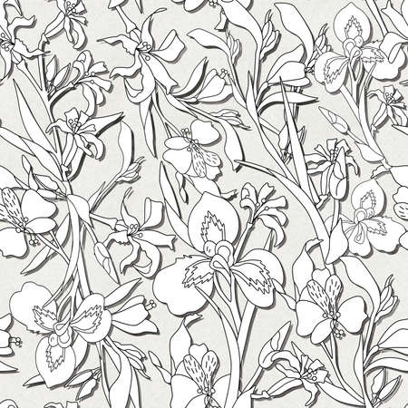 Seamless black and white floral patternの写真素材