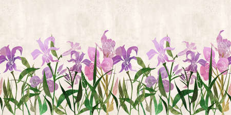 Border with iris flowersの写真素材