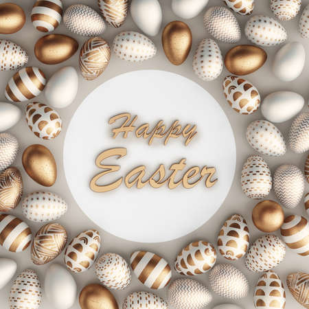 Easter 3D eggs frame illustration. Happy Easter cardの写真素材