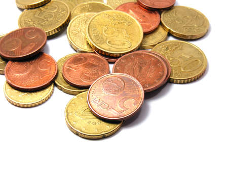 Several used Euro coins
