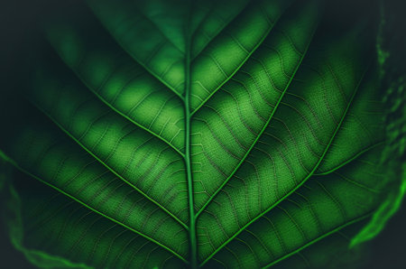 Close up of green leaf texture. Abstract nature background with copy space.