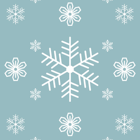Snowflake seamless pattern. White snowflakes on a blue background. Vector illustration.のイラスト素材