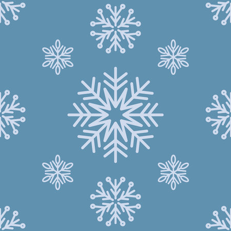 Seamless pattern of snowflakes on a blue background. Vector illustration.