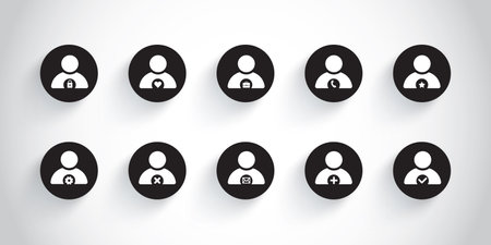 User icons set. Vector illustration. Flat design style. Black and white.のイラスト素材