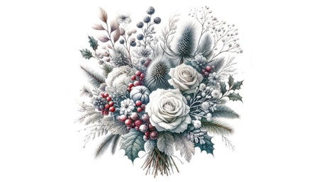 Winter bouquet with snowflakes and berries.の素材
