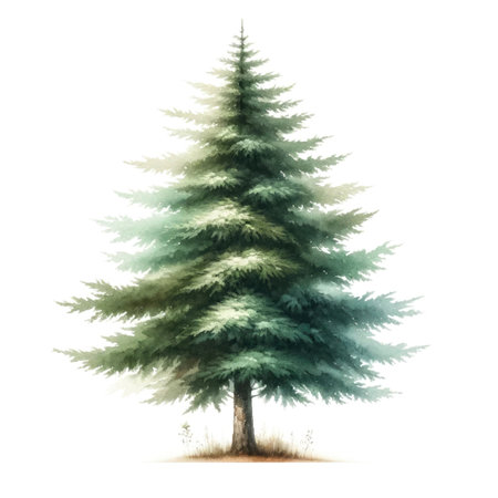 Watercolor pine tree isolated on white background. Hand drawn illustration.の素材