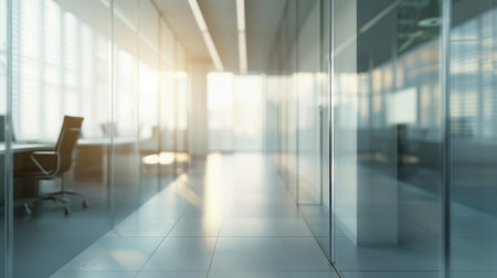 Empty office interior with glass walls. Blurred corporate background.の素材