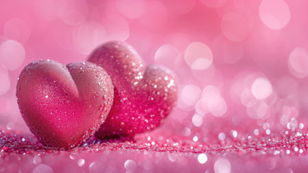 Valentine's day background with pink hearts on bokeh backgroundの素材