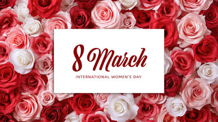 8 March International Women's Day background with red and white roses.の素材