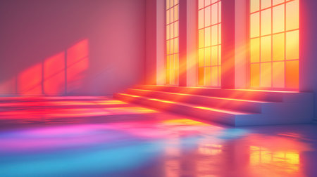 3d render of interior with window and stairs. Abstract background.の素材