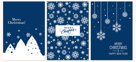 Merry Christmas and Happy New Year greeting card with snowflakes.のイラスト素材