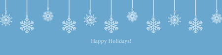 Set of hanging snowflakes on blue background. Vector illustration.のイラスト素材