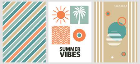 Summer vector backgrounds set. Hand drawn textures. Summer design elements.