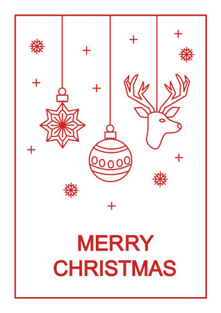 Merry Christmas greeting card with deer and snowflakes. Vector illustration.のイラスト素材