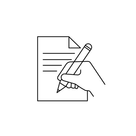 Pencil in hand line icon. Vector illustration on white background.のイラスト素材