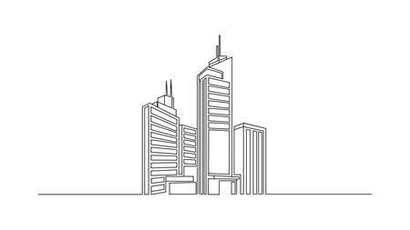 Continuous line drawing of skyscrapers. Skyscrapers in the city. Vector illustrationのイラスト素材