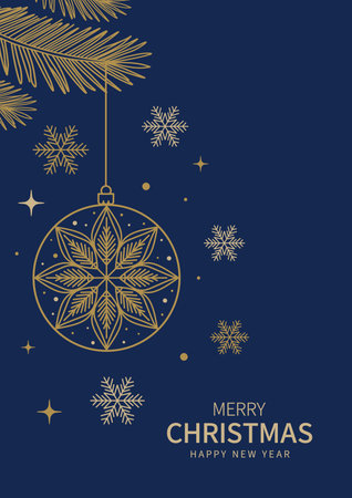 Merry Christmas and Happy New Year card with snowflakes.のイラスト素材