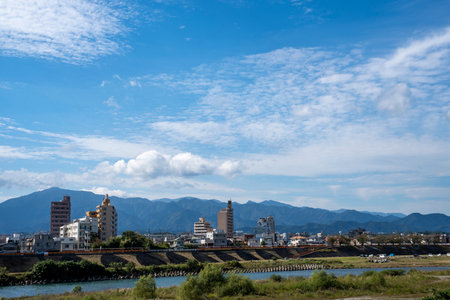 Scenery of the Sagami River flowing through Kanagawa Prefectureの写真素材