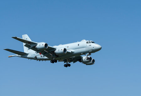 Maritime Self-Defense Force P1 patrol aircraft entering landing arrangement