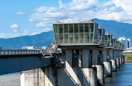 View of the Sagami River Weir in Ebina City, Kanagawa Prefectureの写真素材