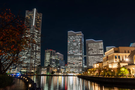 Night view of Yokohama Minato Miraiの写真素材