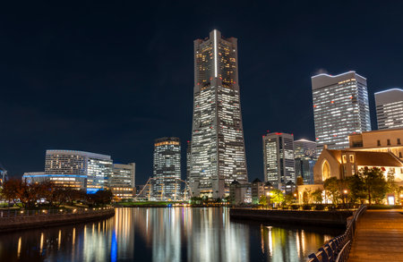 Night view of Yokohama Minato Miraiの写真素材