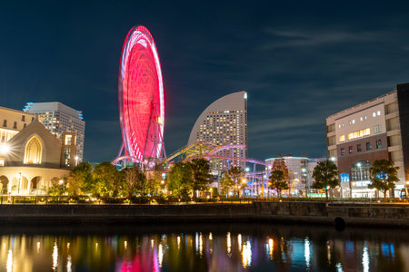 Night view of Yokohama Minato Miraiの写真素材