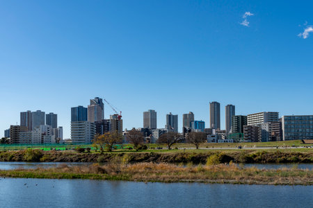 Scenery of Musashi Kosugi and Shin-Maruko seen over the Tama River