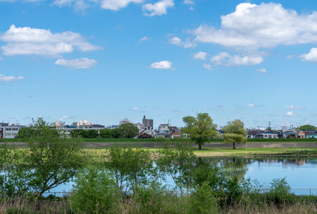Scenery of the Tama River Noborito, Izumi Tamagawaの写真素材