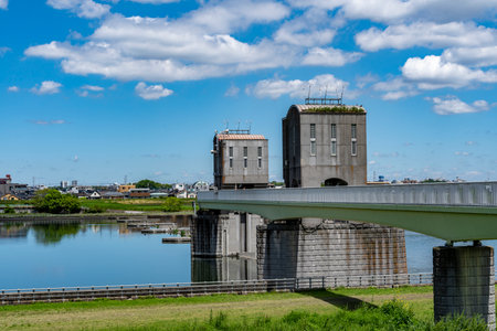 Scenery of the Tama River Noborito, Izumi Tamagawaの写真素材