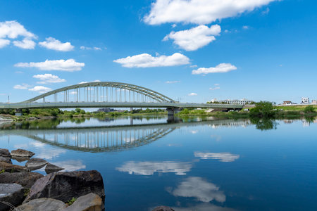 Scenery of the Tama River Noborito, Izumi Tama River riverbedの写真素材
