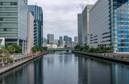 Shibaura, Tokyo - Cityscape with a canalの写真素材
