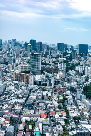 Tokyo on a rainy day as seen from a skyscraperの写真素材