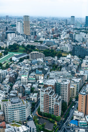 Tokyo on a rainy day as seen from a skyscraperの写真素材