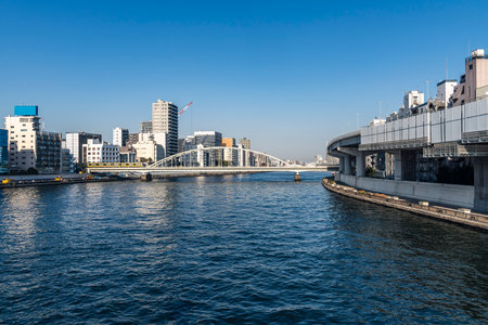 Scenery of the Sumida River flowing through Tokyo