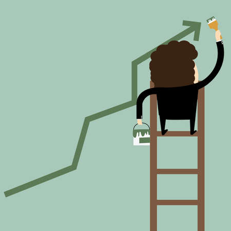 Working on an arrow shaped Drawing. Concept image of making growth strategyのイラスト素材