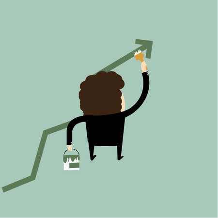 Working on an arrow shaped Drawing. Concept image of making growth strategyのイラスト素材