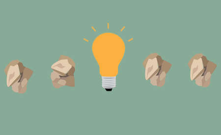 great idea concept with crumpled paper and light bulbのイラスト素材